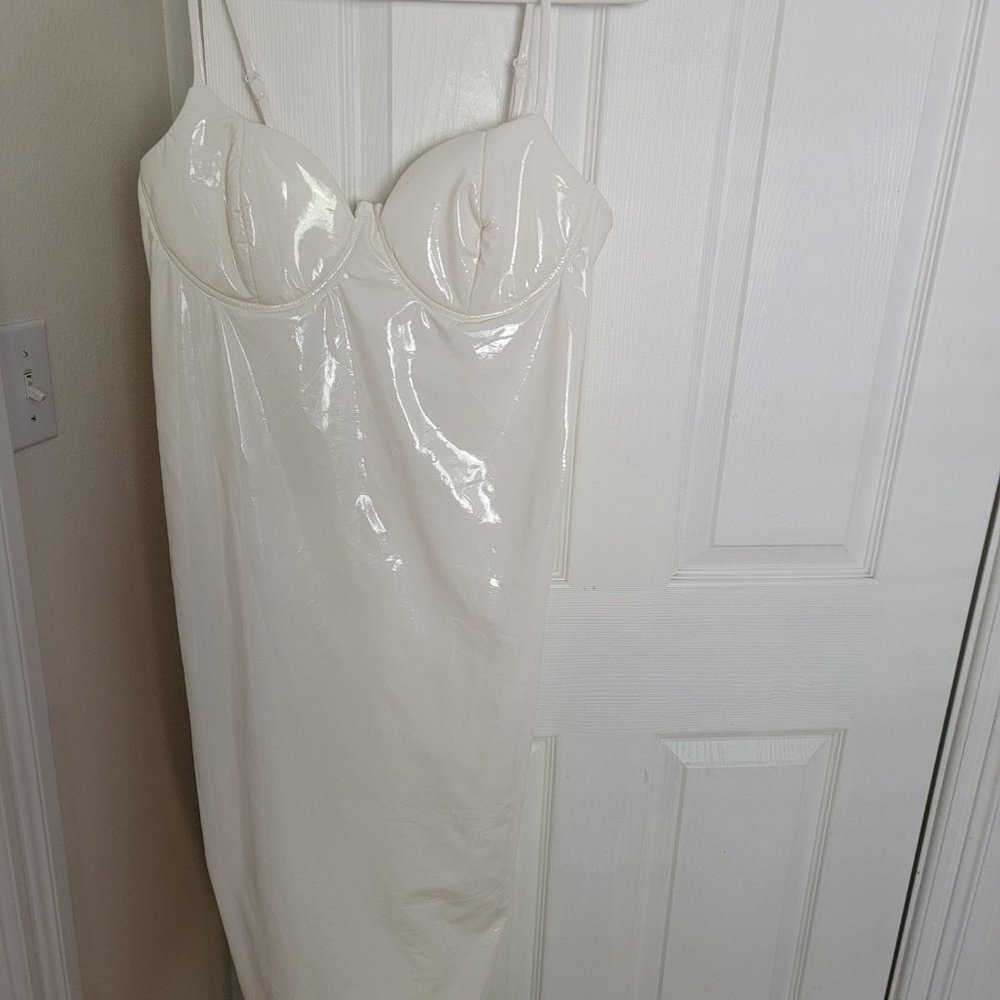 White Sexy Faux Leather Midi Dress - Taupe